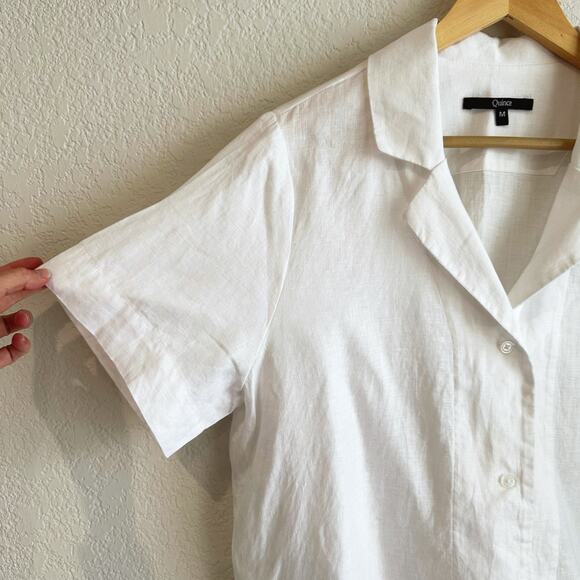 Quince Womens Linen Button Up Shirt Medium Short Sleeve Boxy Minimalist Preppy - Picture 3 of 7